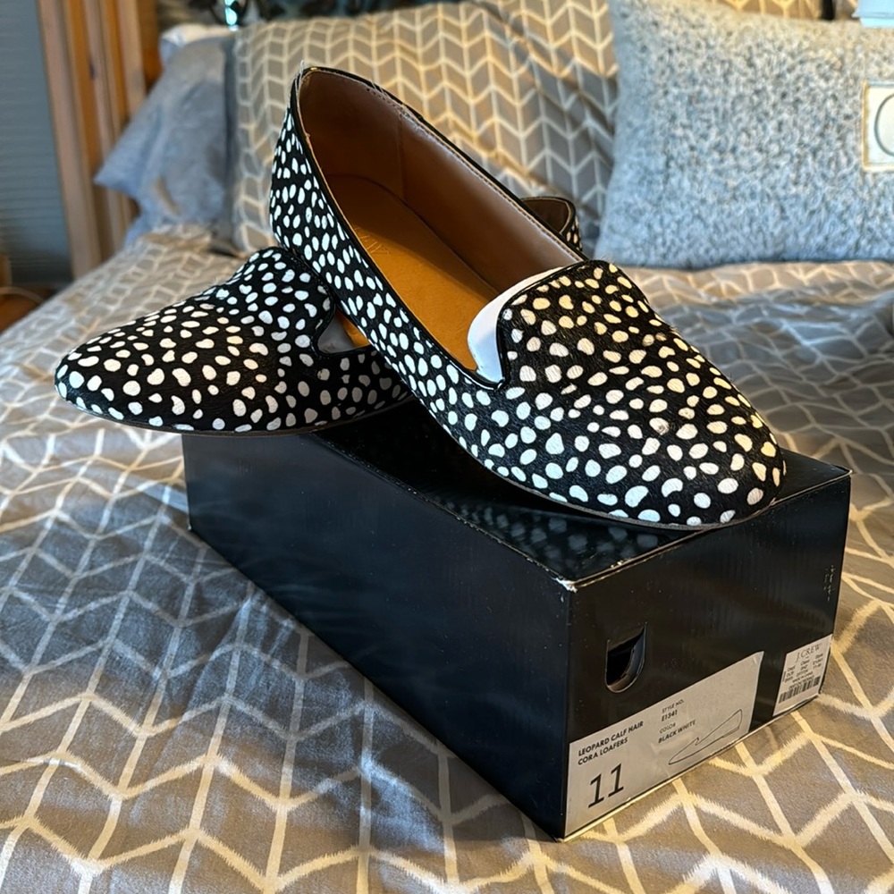 J Crew LIKE NEW Leopard Calf Hair Cora Loafer
